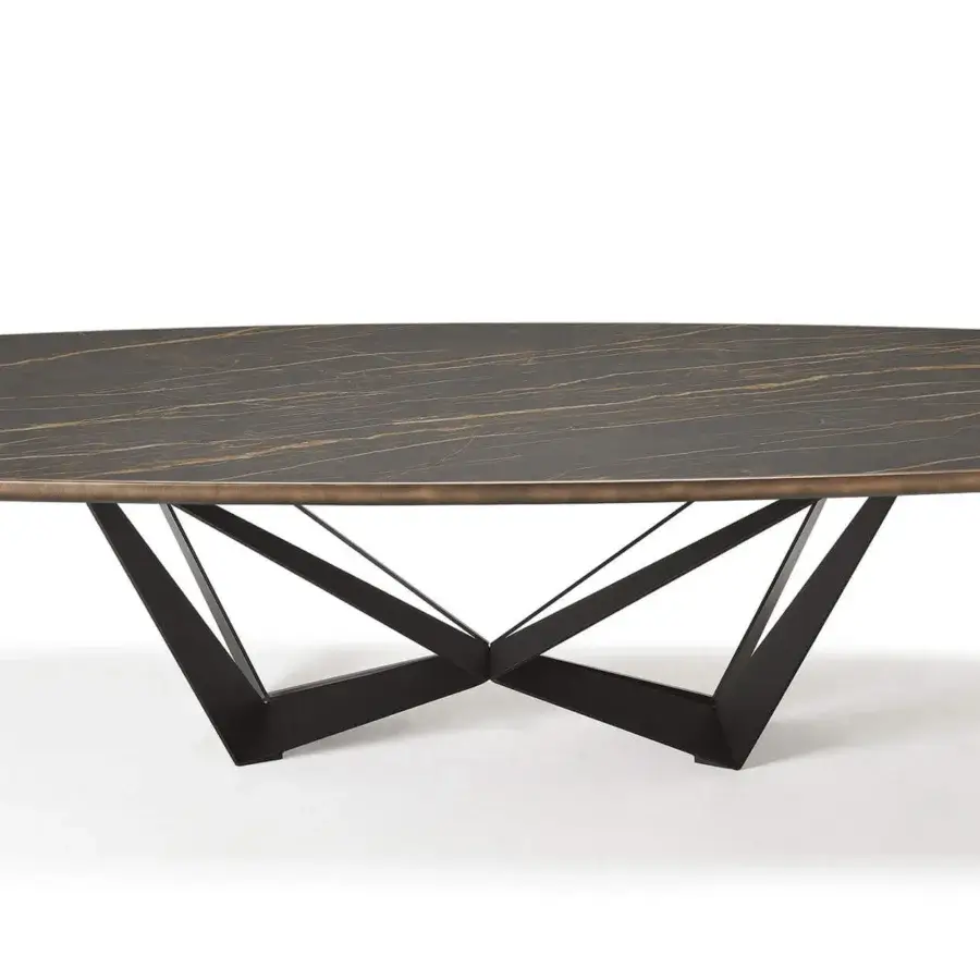 Superior Cattelan Italia Skorpio table with glossy Sahara Noir ceramic Marmi top and bronze lacquered edges crafted with a graphite embossed steel base