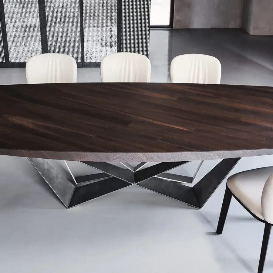 Superior Cattelan Italia Skorpio Wood table with a black embossed lacquered steel base and Canaletto walnut barrel top