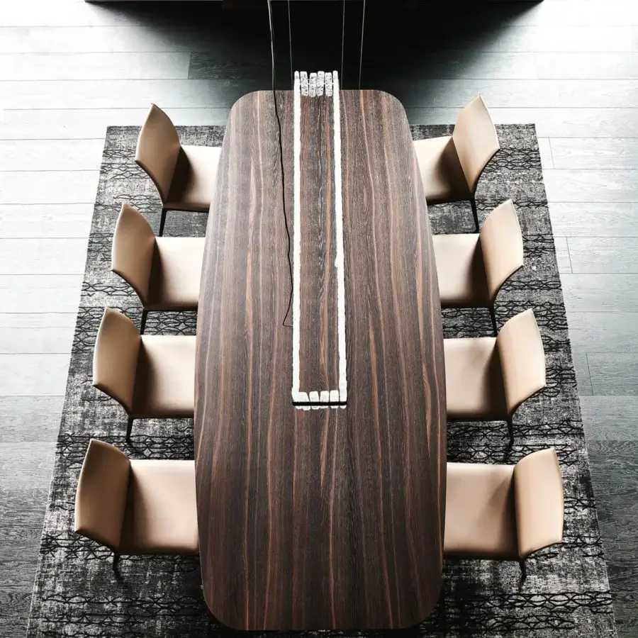 Exceptional Cattelan Italia Skorpio Wood table with burned oak “B” barrel top and integrated white LED light strips
