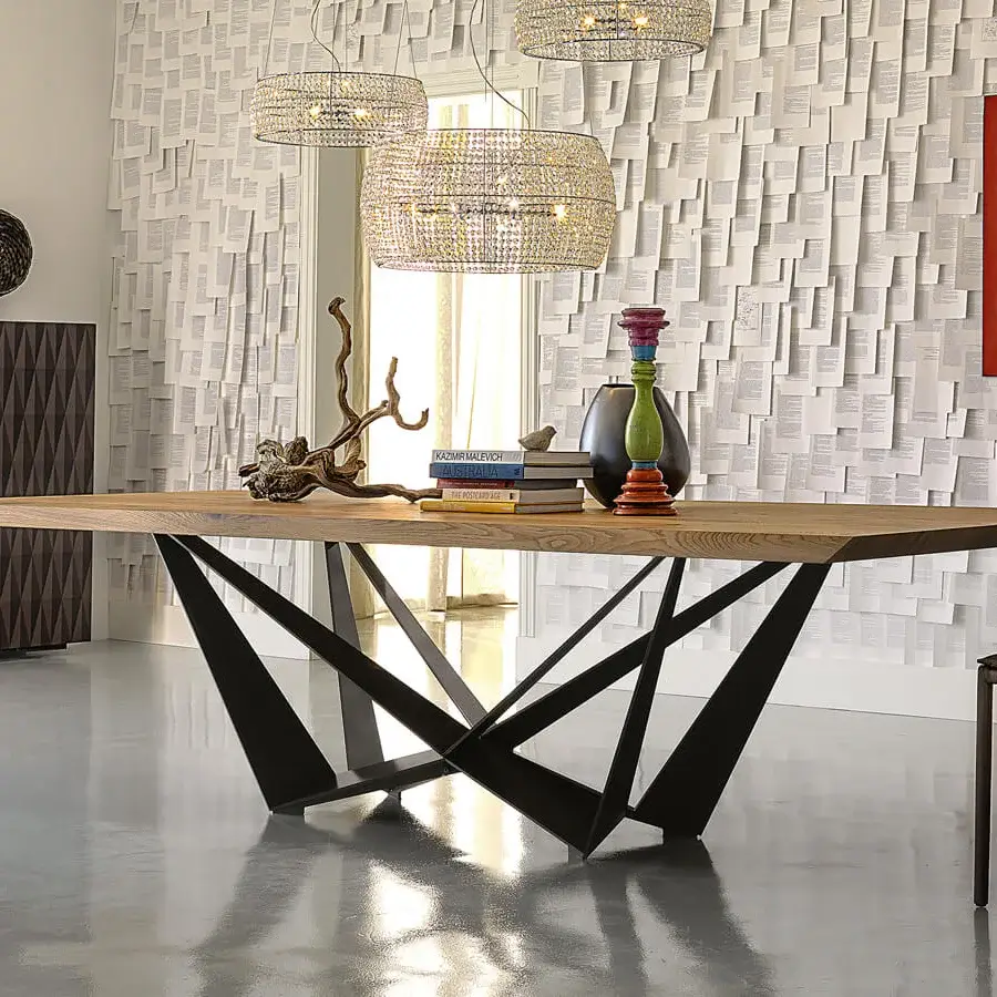 Superior Cattelan Italia Skorpio Wood table with Canaletto walnut top and black embossed lacquered steel supports crafted with a smooth finish