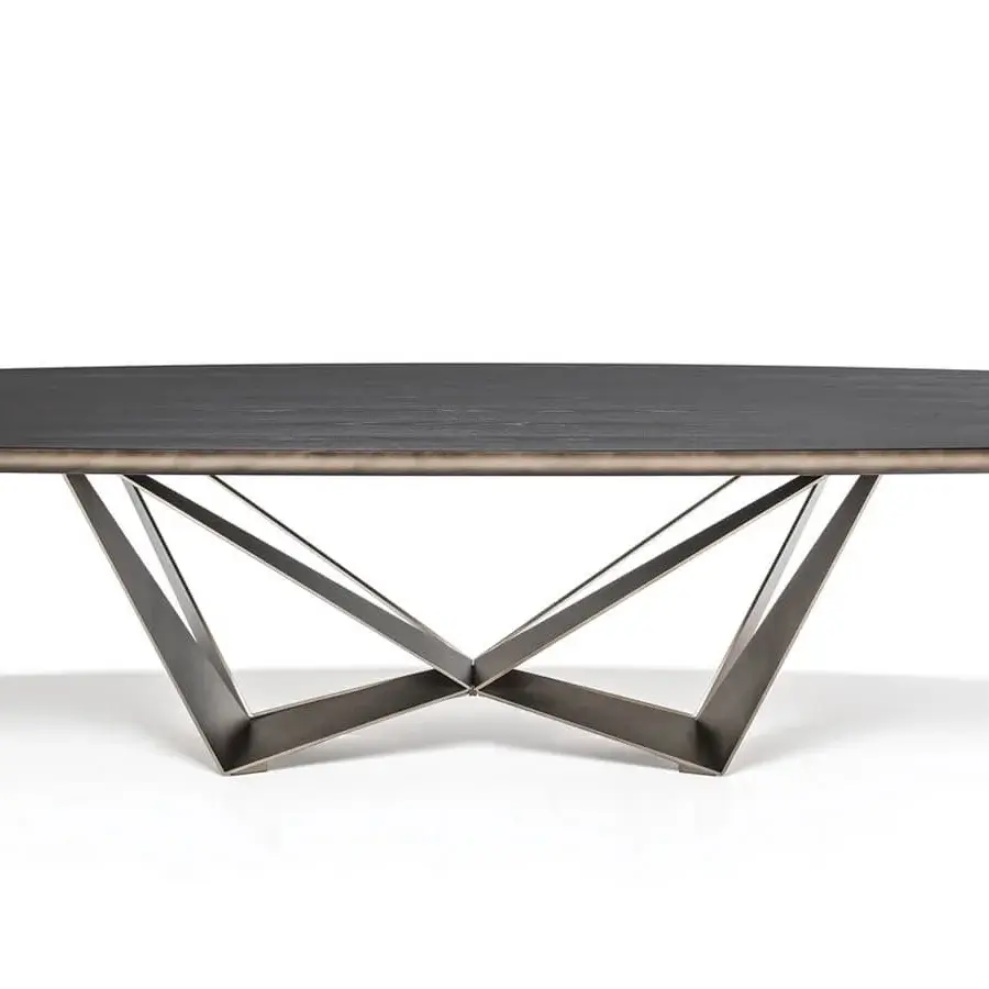 Sophisticated Cattelan Italia Skorpio Wood table with graphite embossed lacquered steel base and Canaletto walnut barrel top