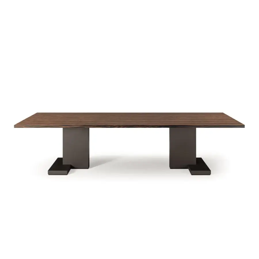 Sophisticated 4 Mariani Inca table with veneered wood top and dark gray lacquered legs crafted in Italy