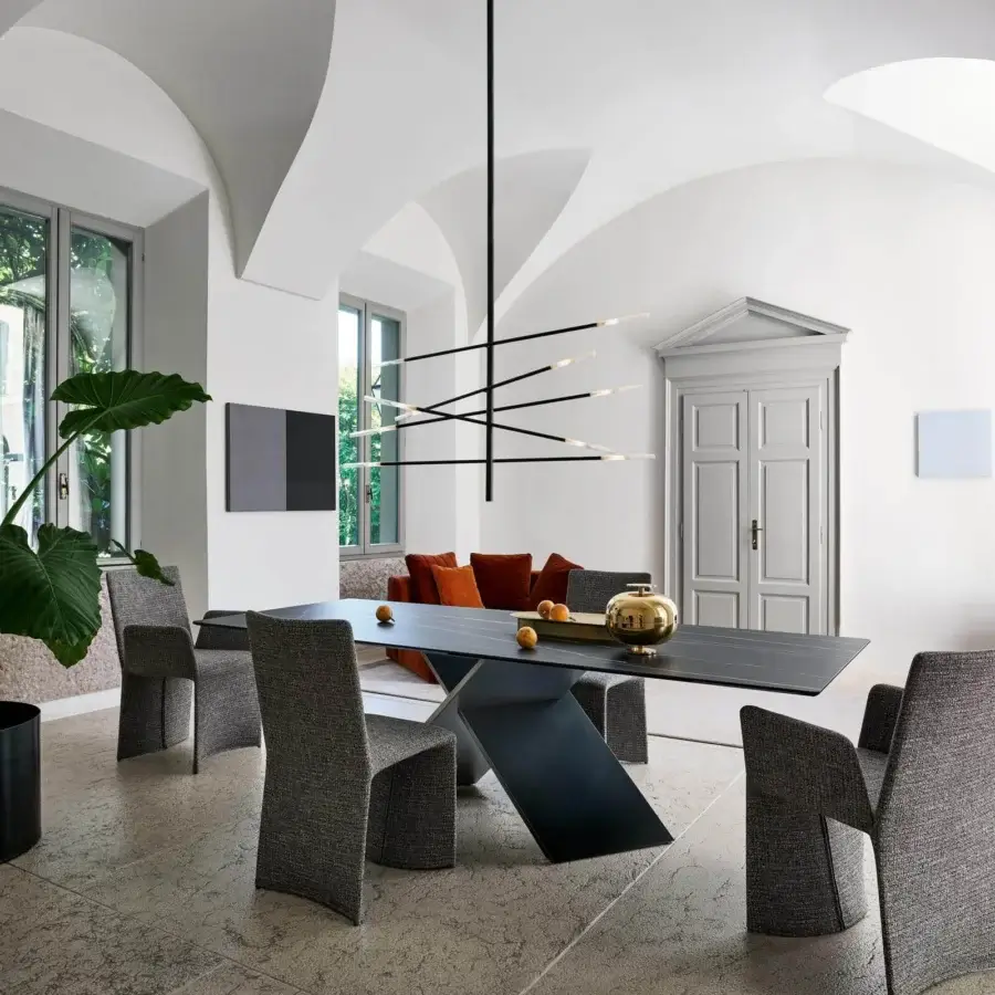 Elegant Bonaldo AX table with rectangular dark finish and sculptural X-shaped base crafted in Italy