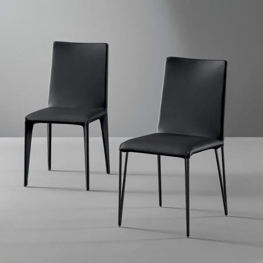 Sophisticated Bonaldo Filly chair with black fabric upholstery and visible metal legs embodies aesthetic perfection