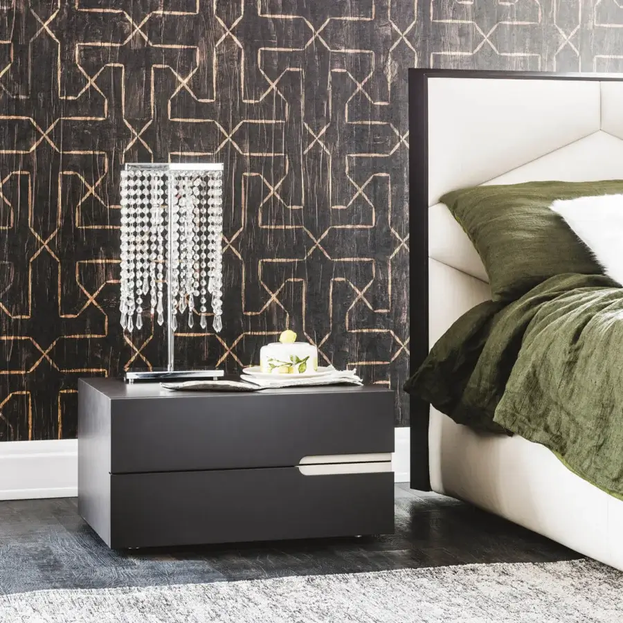 Superior Cattelan Italia Ciro nightstand crafted in graphite embossed lacquered wood with synthetic leather accents