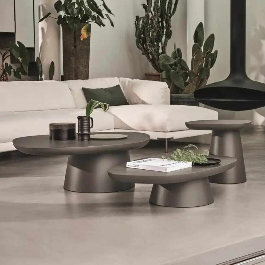 Exceptional Ditre Italia Stone coffee table with organic silhouette and muted gray-brown stone build with smooth matte finish