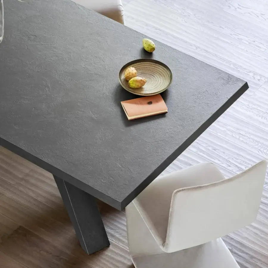 Elegant Bonaldo Big table with hand-spatulated clay finish and substantial textured matte gray top