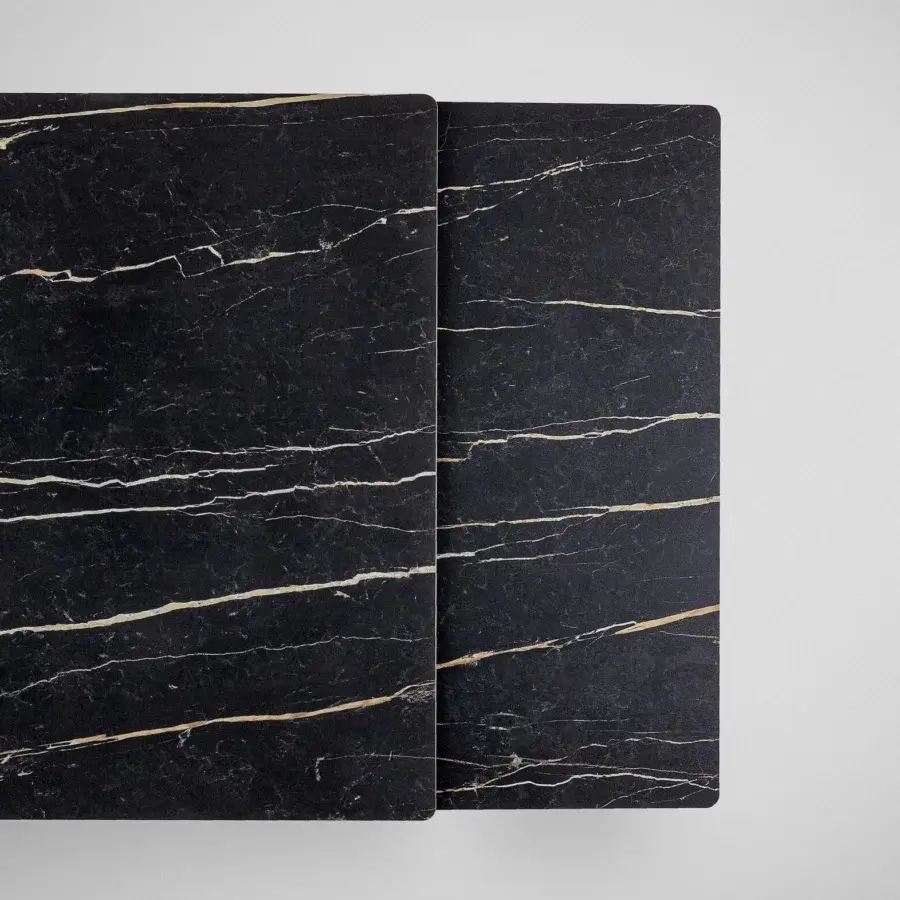 Distinguished Bonaldo Big extendable table with sleek marble top and distinctive white gold veining in black
