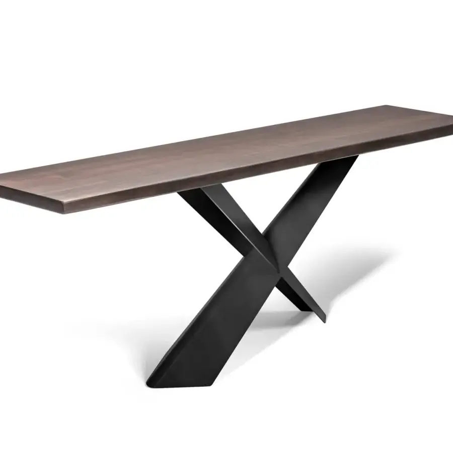 Exclusive Cattelan Italia Terminal console with Canaletto walnut top and black embossed lacquered steel X-shaped base