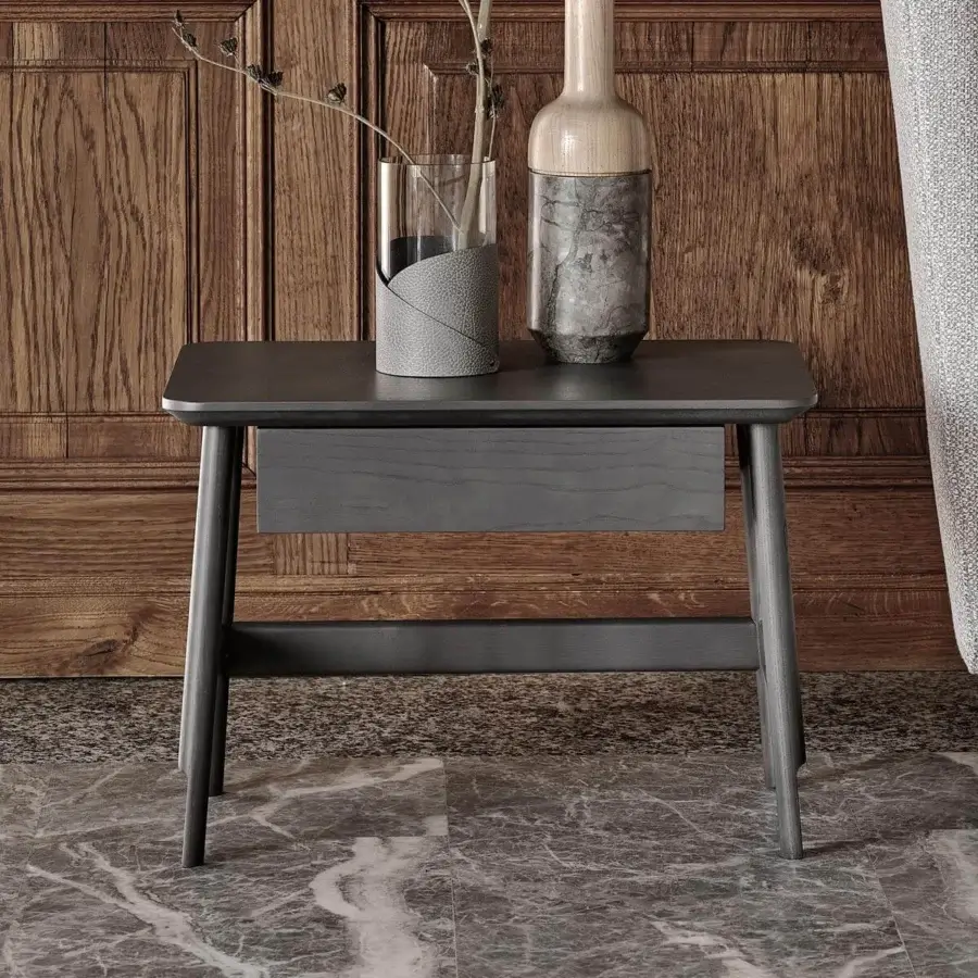 Distinguished Ditre Italia Aany nightstand with beech structure and matte dark gray finish provides discreet storage