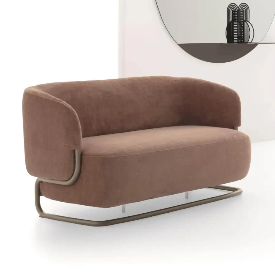 Distinguished Ditre Italia Marabù sofa with textured medium brown textile and curved tubular metal frame