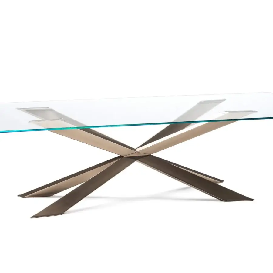 Distinguished Cattelan Italia Spyder table with extra clear glass top and graphite painted steel base in matte finish