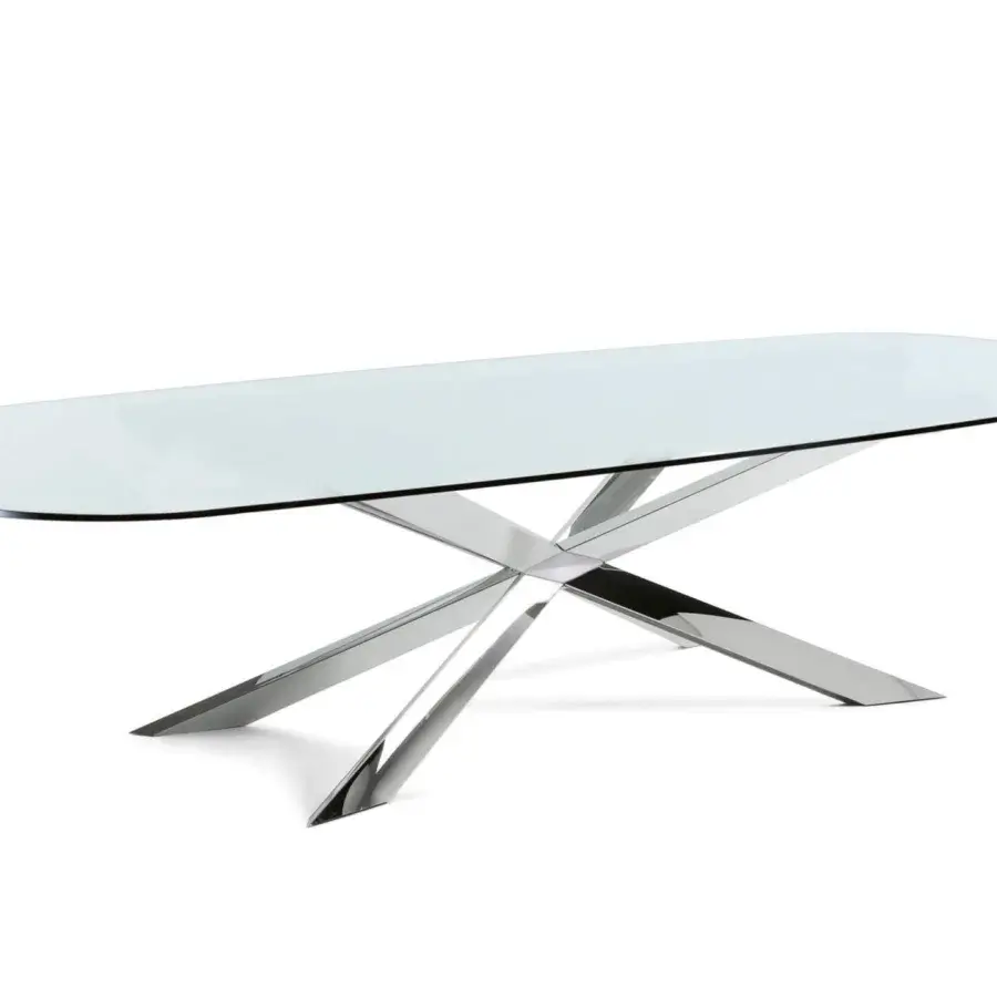 Elegant Cattelan Italia Spyder table with clear glass top and polished stainless steel sculptural base