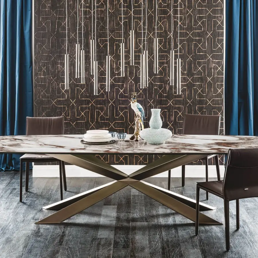 Superior Cattelan Italia Spyder table with zinc brown ceramic top and satin bronze painted steel base