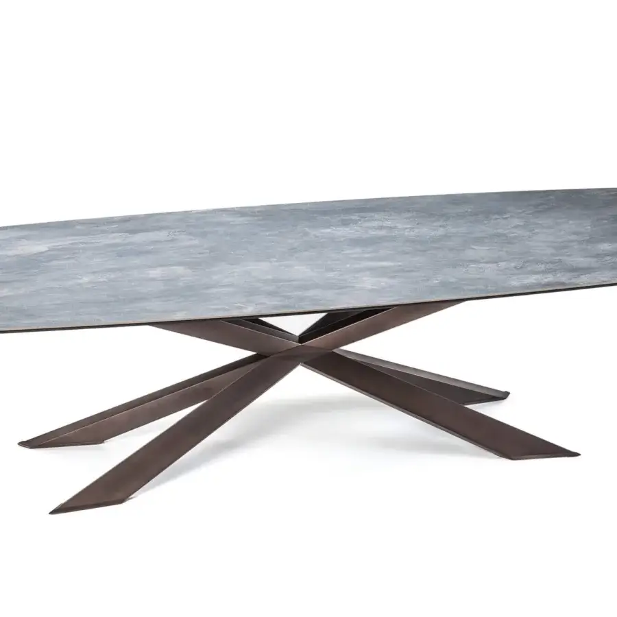 Distinctive Cattelan Italia Spyder table with Ardesia ceramic top and graphite painted steel base crafted in an intersecting design
