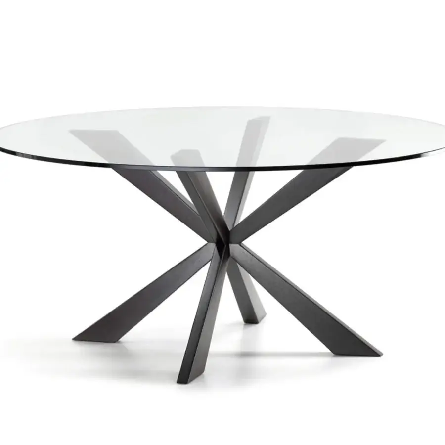Elegant Cattelan Italia Spyder table with transparent glass top and sculptural graphite painted steel base