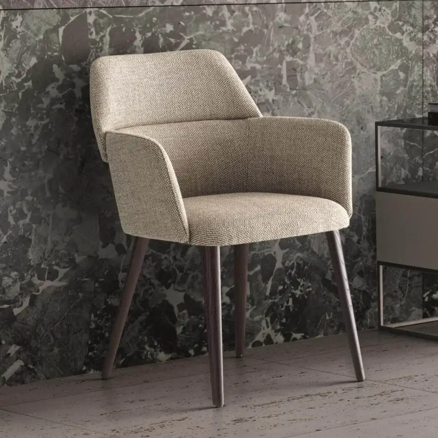 Exceptional Ditre Italia Archie armchair with textured matte beige fabric and smooth finished wooden legs