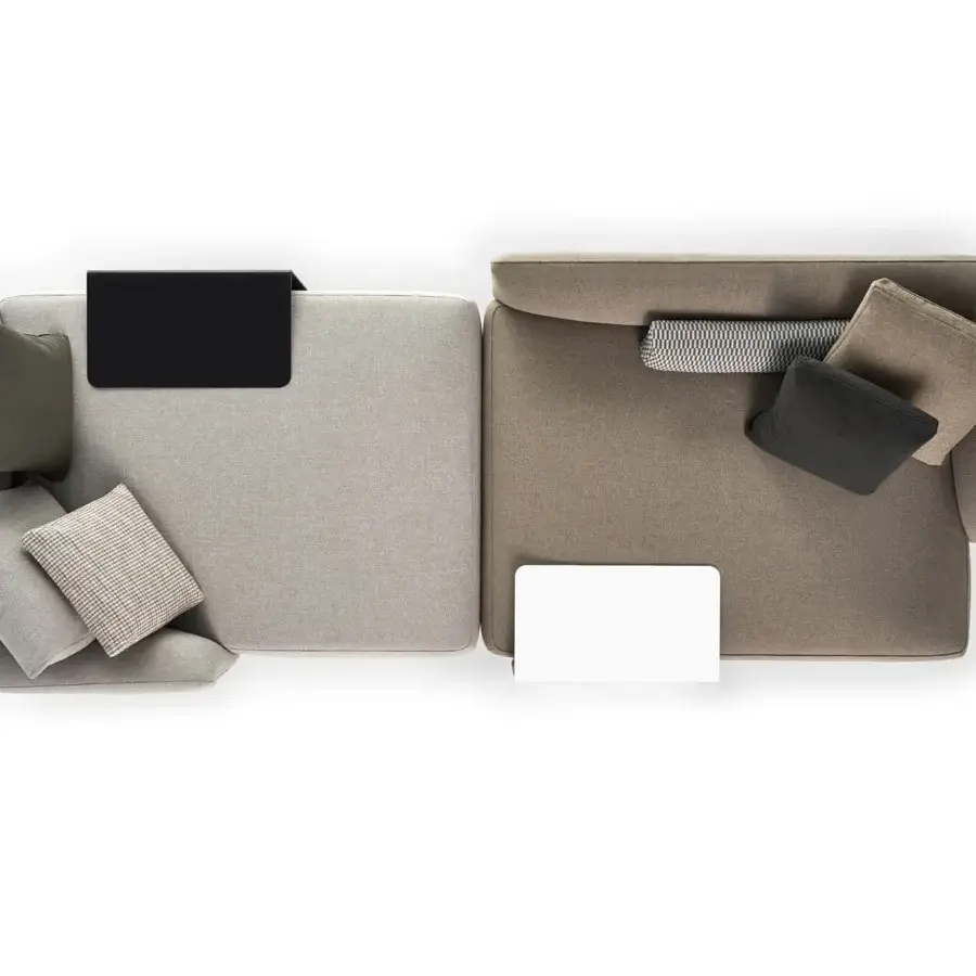 Superior MDF Italia Cosy sectional with padded modular elements upholstered in light gray and warm brown textile featuring clean lines