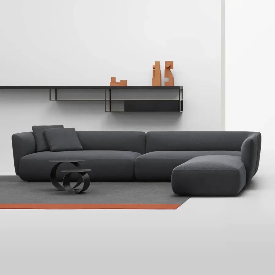 Exceptional MDF Italia Cosy sectional with curved modular elements upholstered in dark gray fabric and including matching cushions