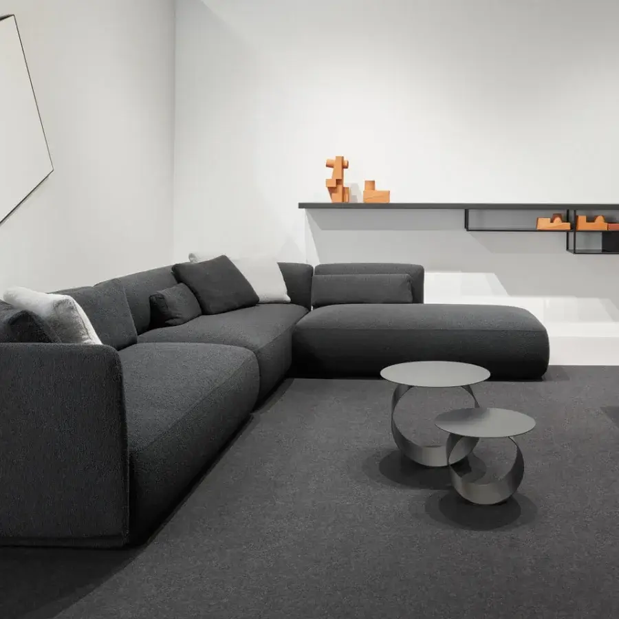 Lavish MDF Italia Cosy sectional with adaptable modular elements upholstered in dark grey textile and removable polyester wadding covers