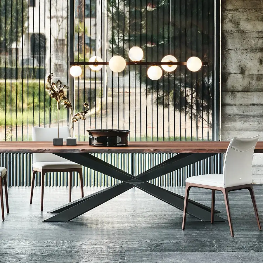 Sophisticated Cattelan Italia Spyder Wood table with Canaletto walnut top and black painted steel base crafted in an X shape