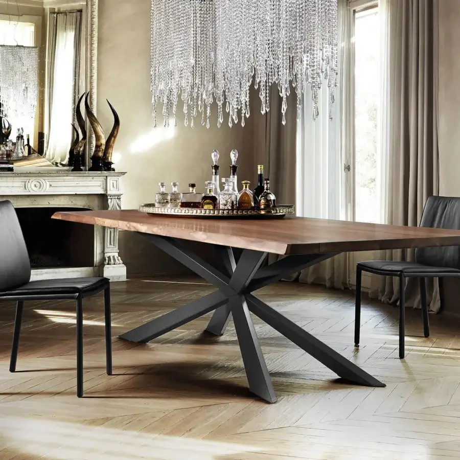 Distinguished Cattelan Italia Spyder Wood table with Canaletto walnut top and black painted steel base in matte finish