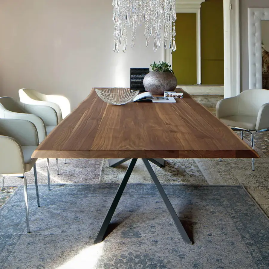 Lavish Cattelan Italia Spyder Wood table with a Canaletto walnut top and graphite painted steel legs crafted in a geometric configuration