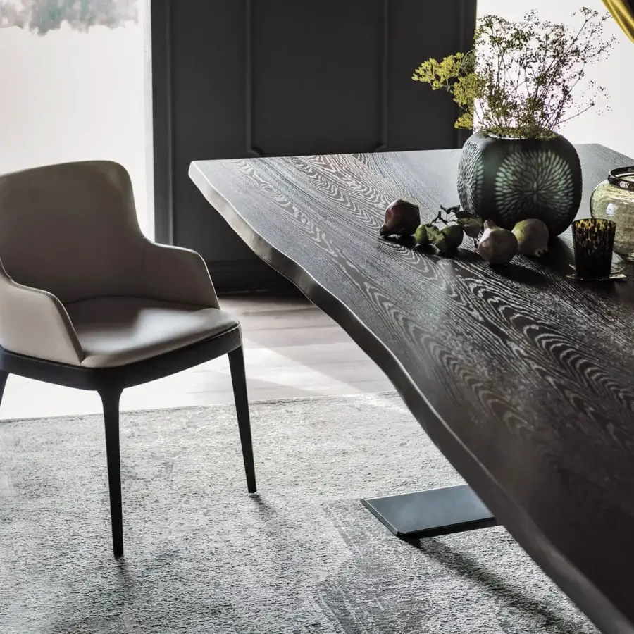 Distinguished Cattelan Italia Spyder Wood table crafted with a Canaletto walnut top and graphite painted steel base