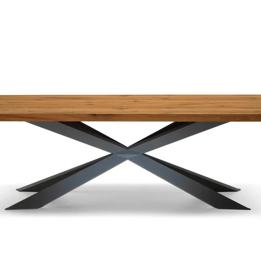 Distinctive Cattelan Italia Spyder Wood table with a Canaletto walnut top and black painted steel base crafted with an irregular edge design