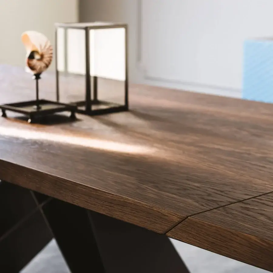 Exceptional Cattelan Italia Premier Wood table with a Canaletto Walnut top and embossed lacquered steel base