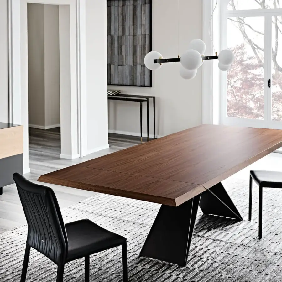Superior Cattelan Italia Premier Wood table with a titanium embossed lacquered steel base and Canaletto Walnut top