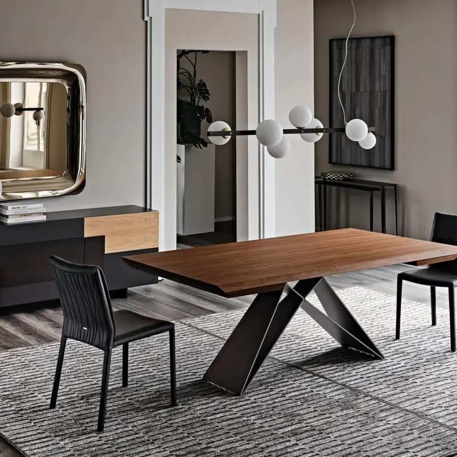 Elegant Cattelan Italia Premier Wood table with a Canaletto Walnut top and graphite embossed lacquered steel base in a satin finish