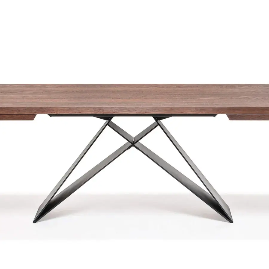 Captivating Cattelan Italia Premier Wood table with a titanium embossed lacquered steel base and Canaletto Walnut top in a medium brown finish