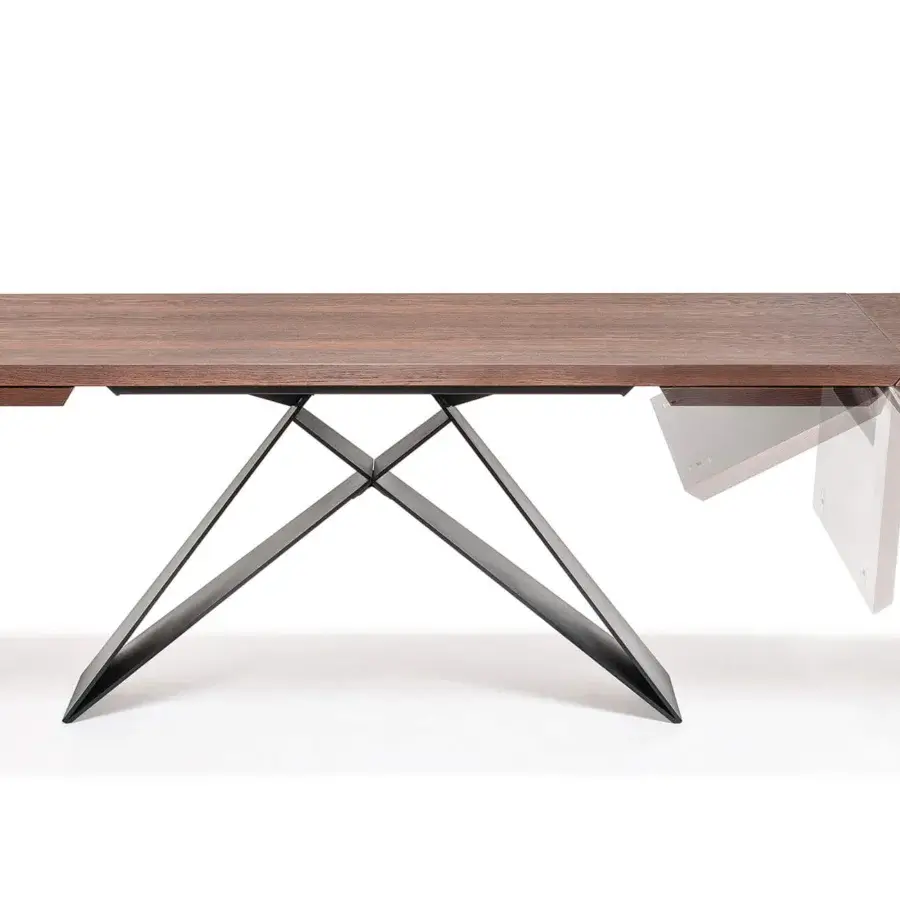 Superior Cattelan Italia Premier Wood table with Canaletto Walnut top and embossed black lacquered steel base