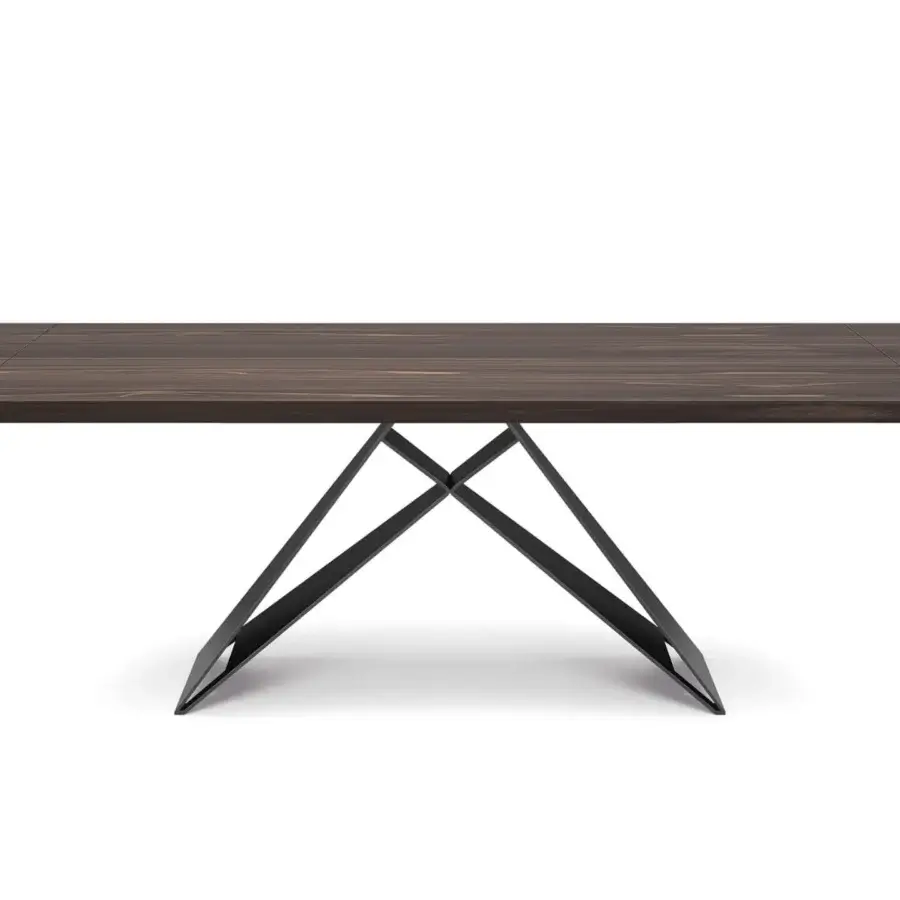 Distinguished Cattelan Italia Premier Wood table with Canaletto Walnut tabletop and matte black embossed lacquered steel base