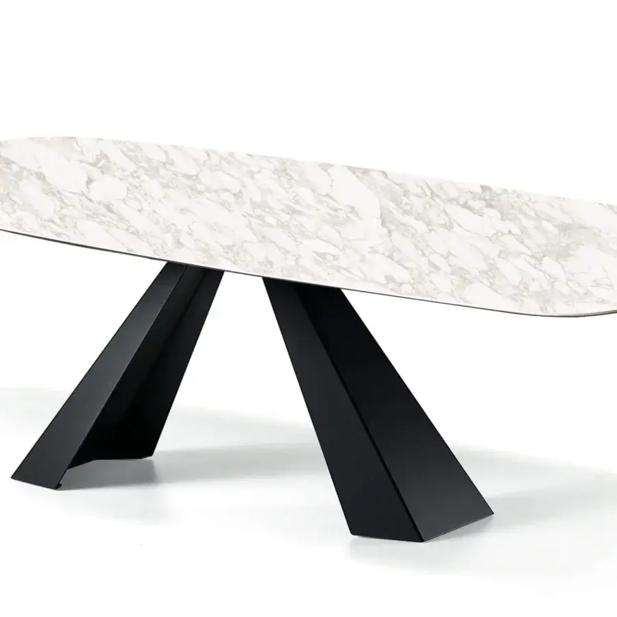 Elegant Cattelan Italia Eliot Keramik table with a Marmi Supreme ceramic top and graphite embossed lacquered steel base