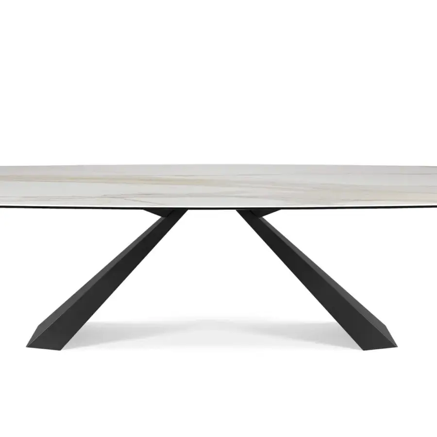 Exceptional Cattelan Italia Eliot Keramik table with a Marmi Supreme ceramic top and graphite embossed lacquered steel base