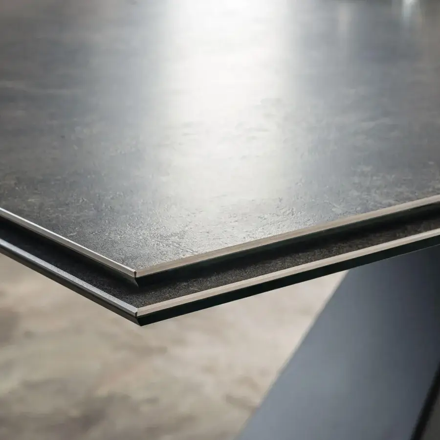 Luxury Cattelan Italia Eliot Keramik table with Ardesia Marmi ceramic top and graphite embossed lacquered steel base