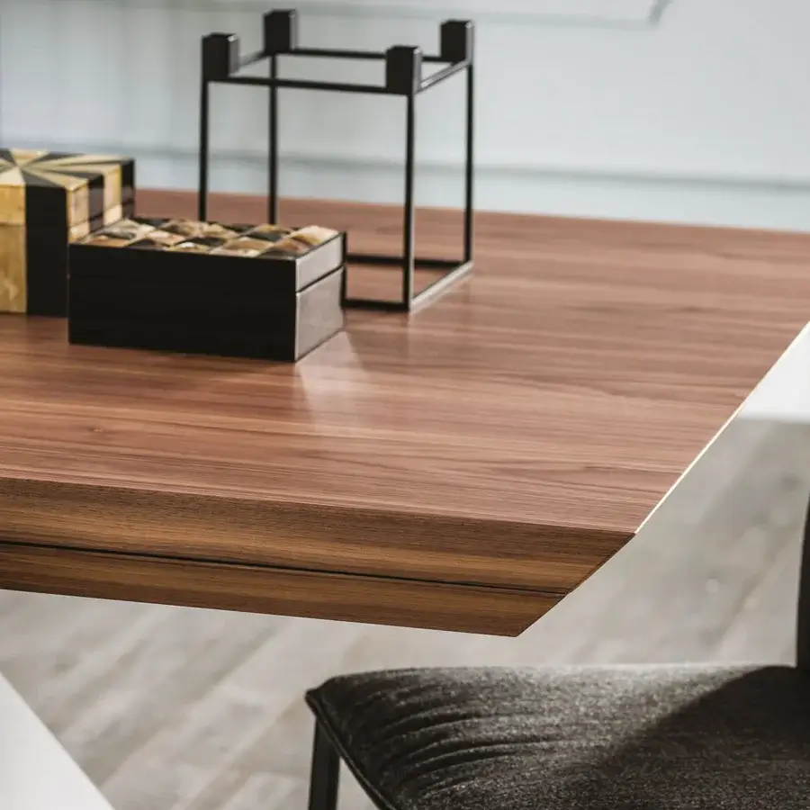 Sophisticated Cattelan Italia Eliot Wood Drive table with Canaletto walnut top and embossed lacquered steel base