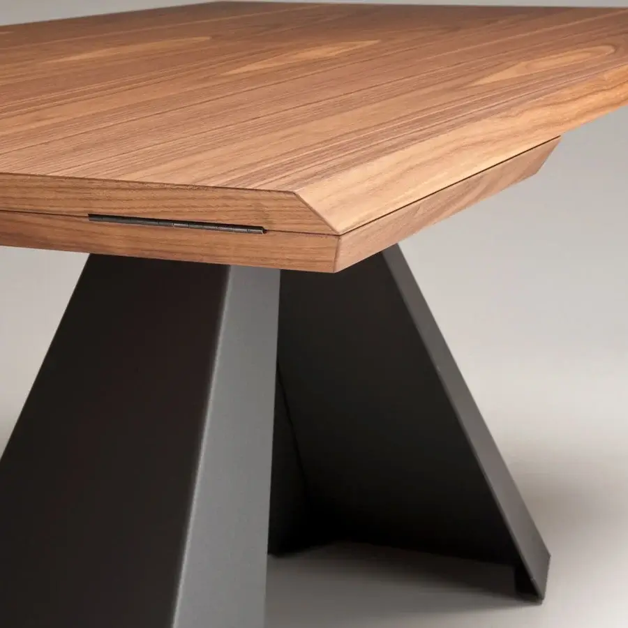 Lavish Cattelan Italia Eliot Wood Drive table with Canaletto walnut top and dark gray embossed lacquered steel base crafted with a smooth finish