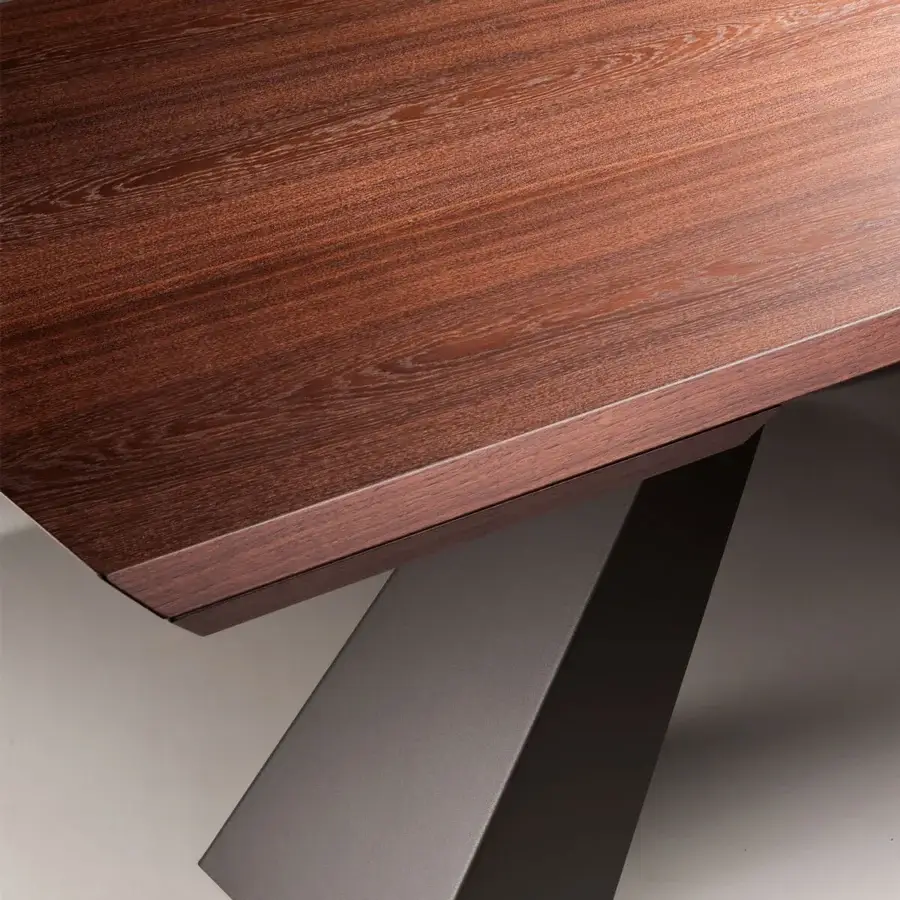 Exceptional Cattelan Italia Eliot Wood Drive table with Canaletto walnut top and graphite embossed lacquered steel base