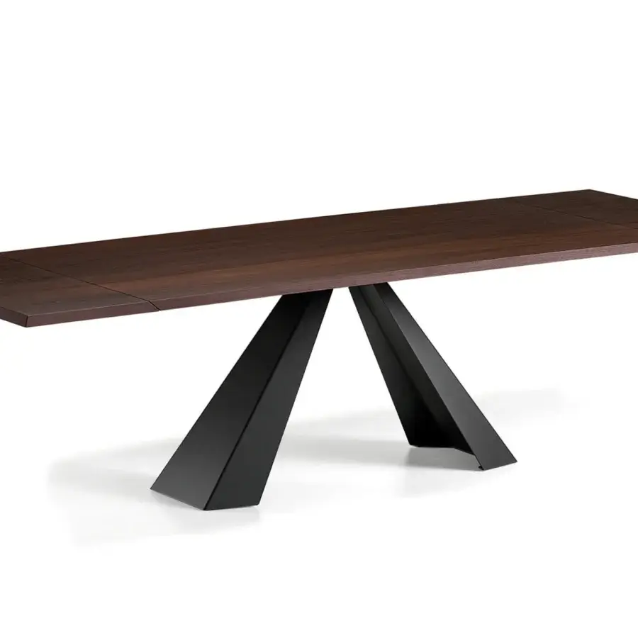 Sophisticated Cattelan Italia Eliot Wood Drive table with Canaletto walnut top and graphite embossed lacquered steel base in matte finish