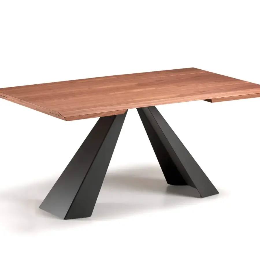 Lavish Cattelan Italia Eliot Wood Drive table with Canaletto walnut top and graphite embossed lacquered steel V-shape base