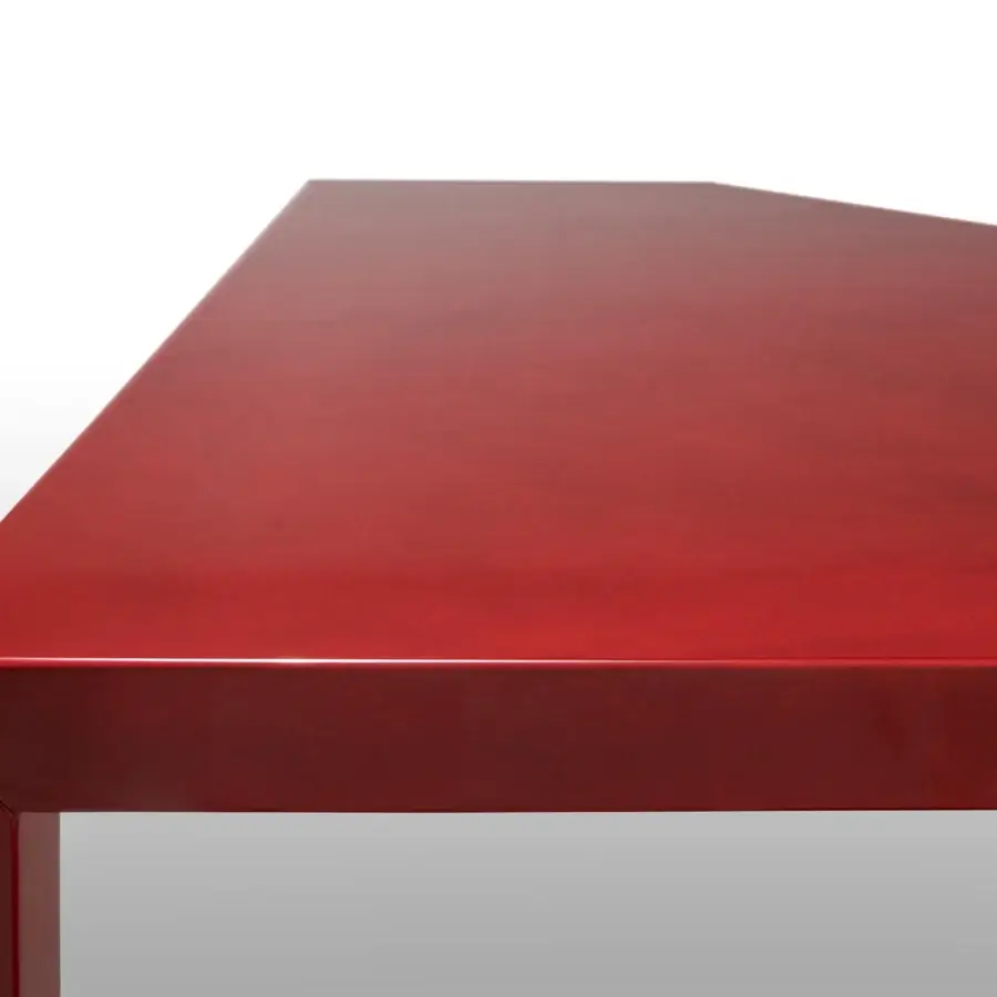 Superior MDF Italia Tense Material table with glossy deep red brass plate and brushed matt acrylic cover