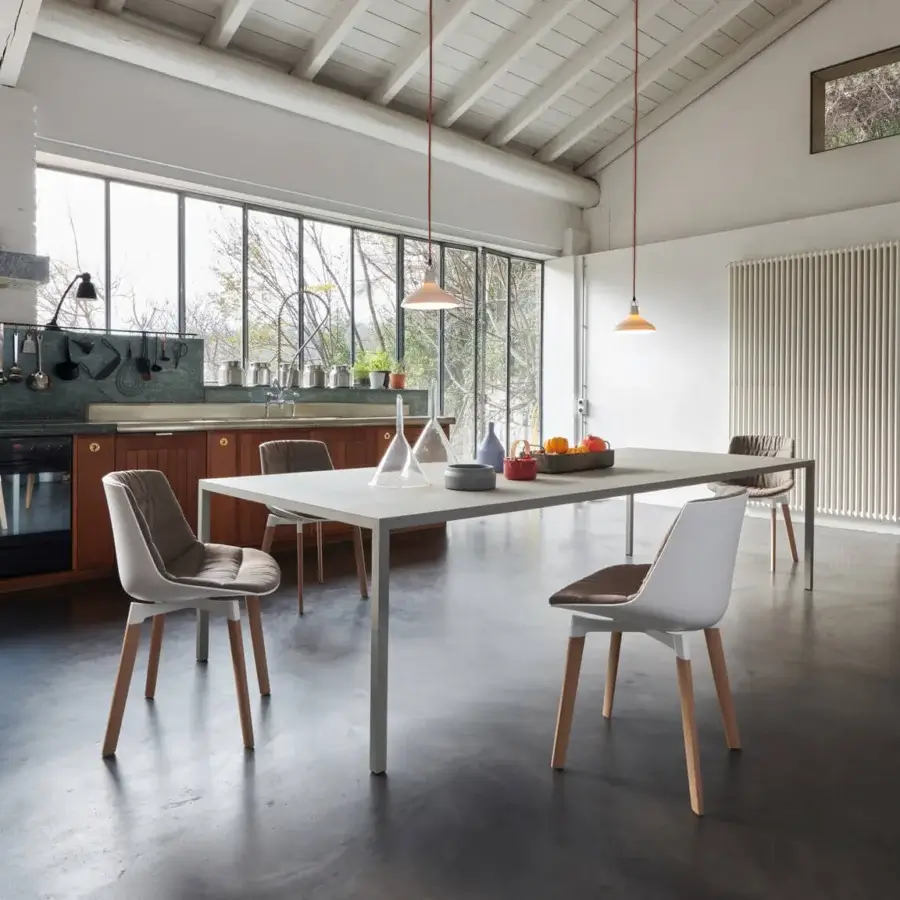 Distinguished MDF Italia Tense Material table crafted in Italy with a brass plate and transparent acrylic cover in light gray