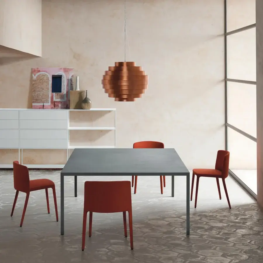 Superior MDF Italia Tense Material table crafted in Italy with a brass plate and transparent acrylic cover in a matt brushed finish