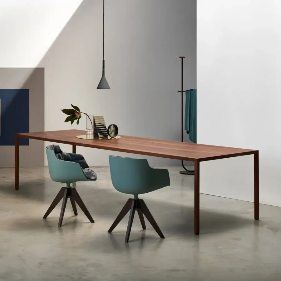Exclusive MDF Italia Tense Material table crafted in brass plate with a matte, brushed finish and transparent acrylic cover
