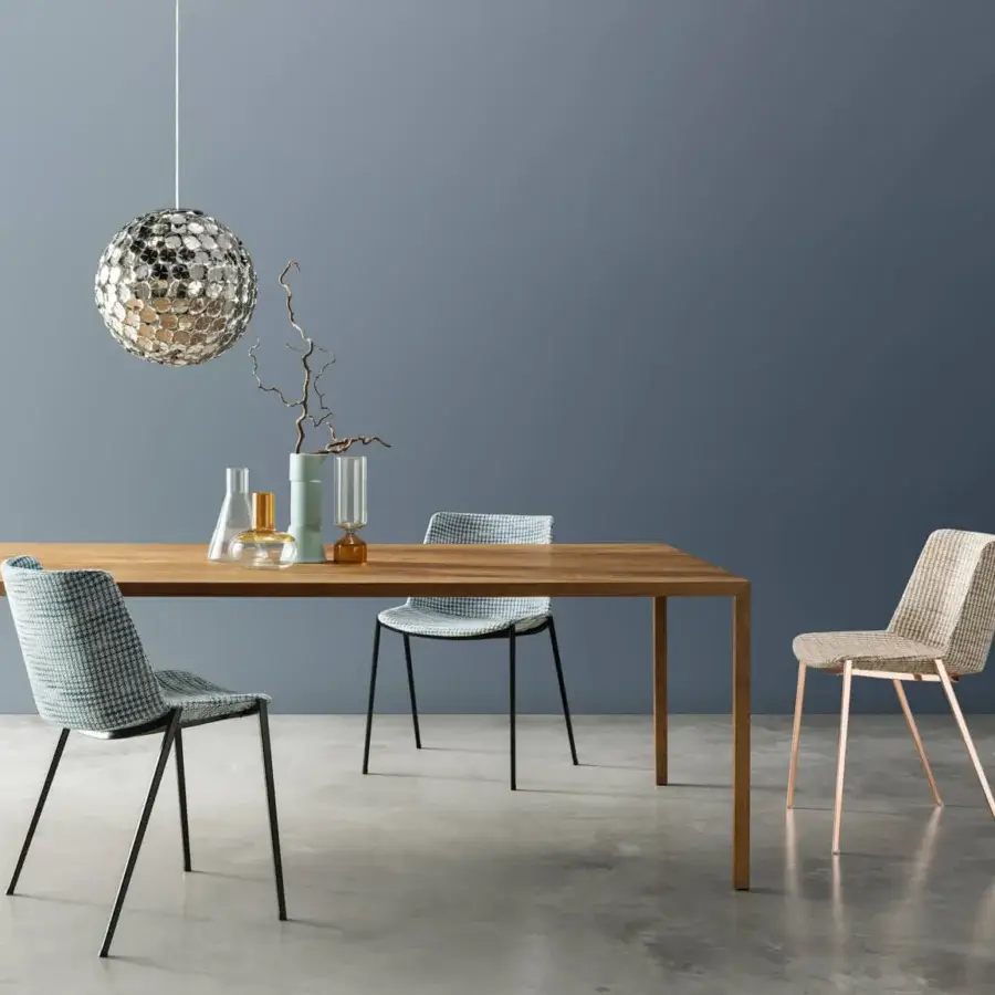 Distinguished MDF Italia Tense Material table built in brushed brass plate with a transparent acrylic cover and natural wood grain