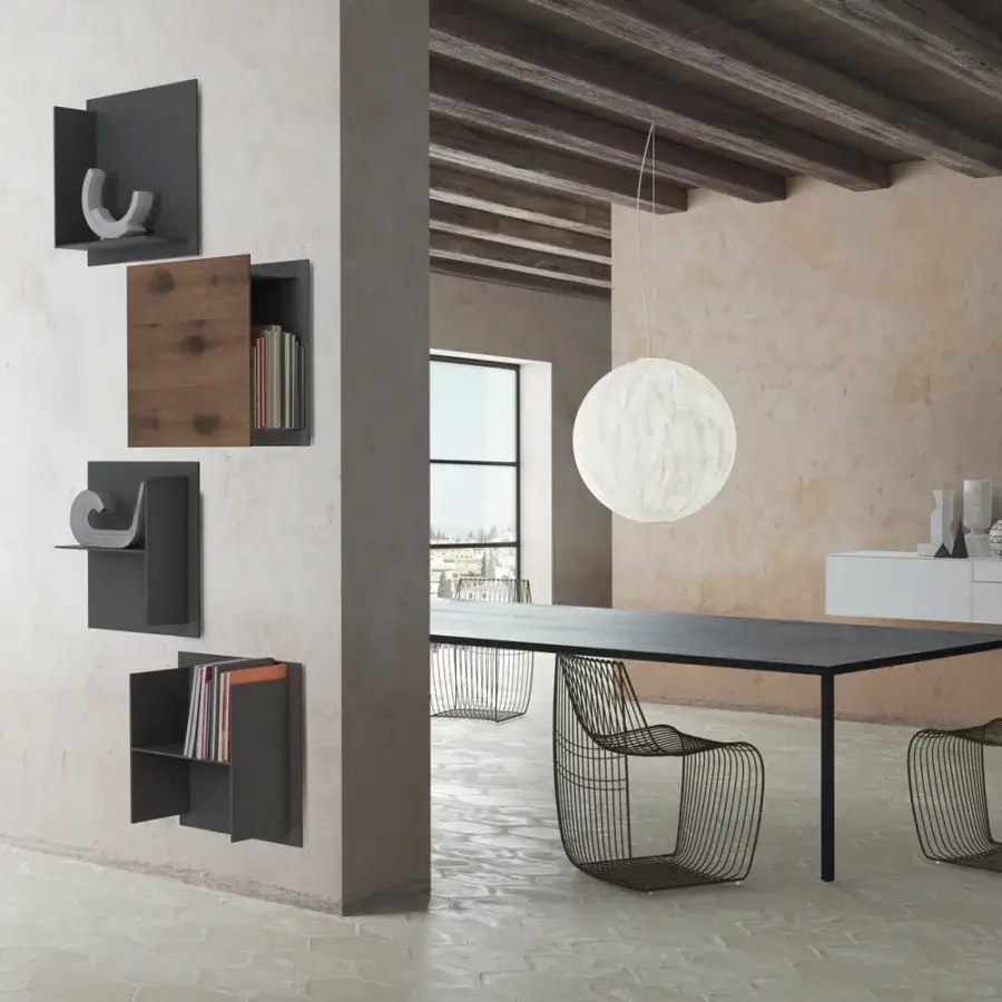 Superior MDF Italia Tense Material table crafted in brass with a matt brushed finish and visually light profile