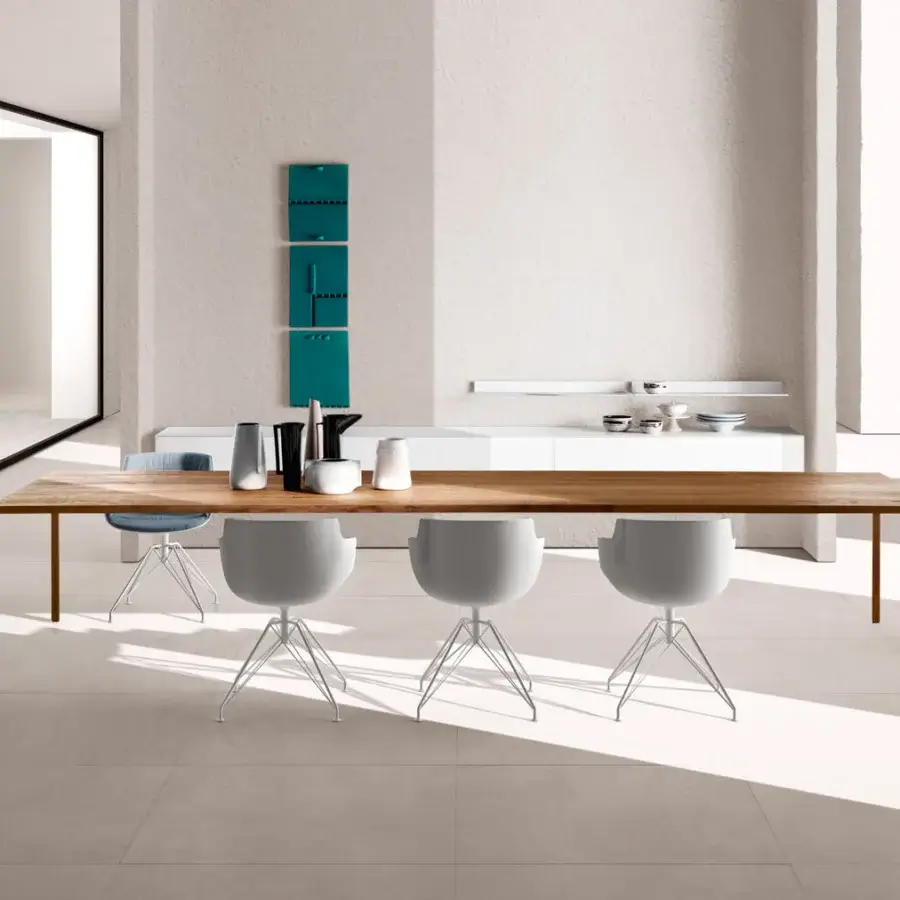 Exclusive MDF Italia Tense conference table crafted in medium brown wood with matte metal legs and a smooth grain